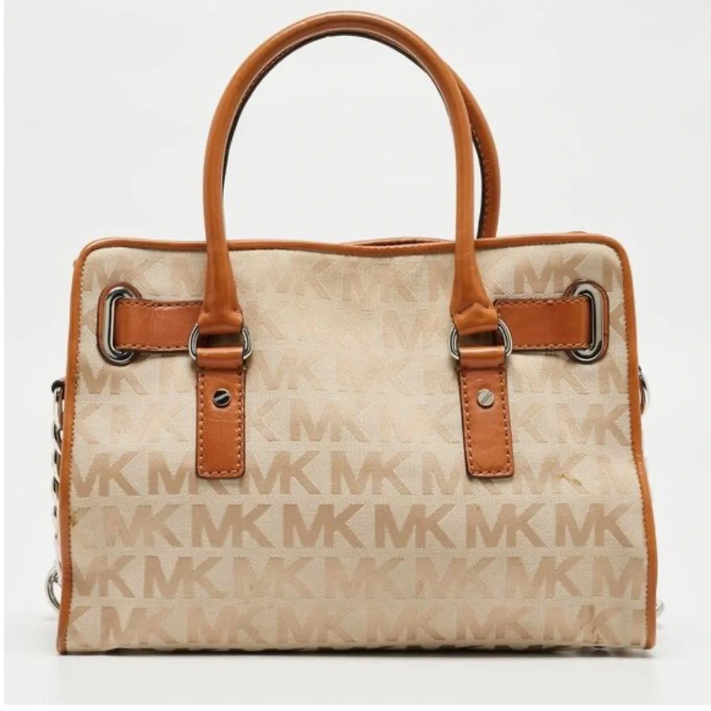 Michael Kors Hamilton Beige and Brown Logo Satchel